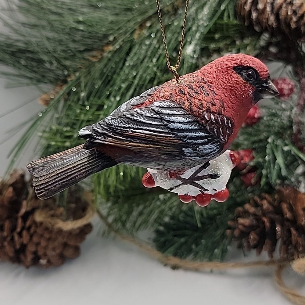 Danbury Mint Christmas Songbird Ornament Pine Grosbeak Retired